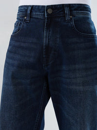 Men Jeans Boot Cut Fit Dark Blue Mid Rise