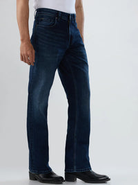 Men Jeans Boot Cut Fit Dark Blue Mid Rise