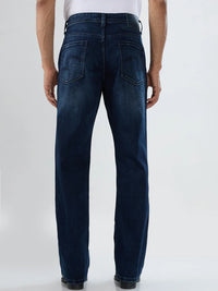 Men Jeans Boot Cut Fit Dark Blue Mid Rise