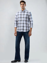 Men Jeans Boot Cut Fit Dark Blue Mid Rise