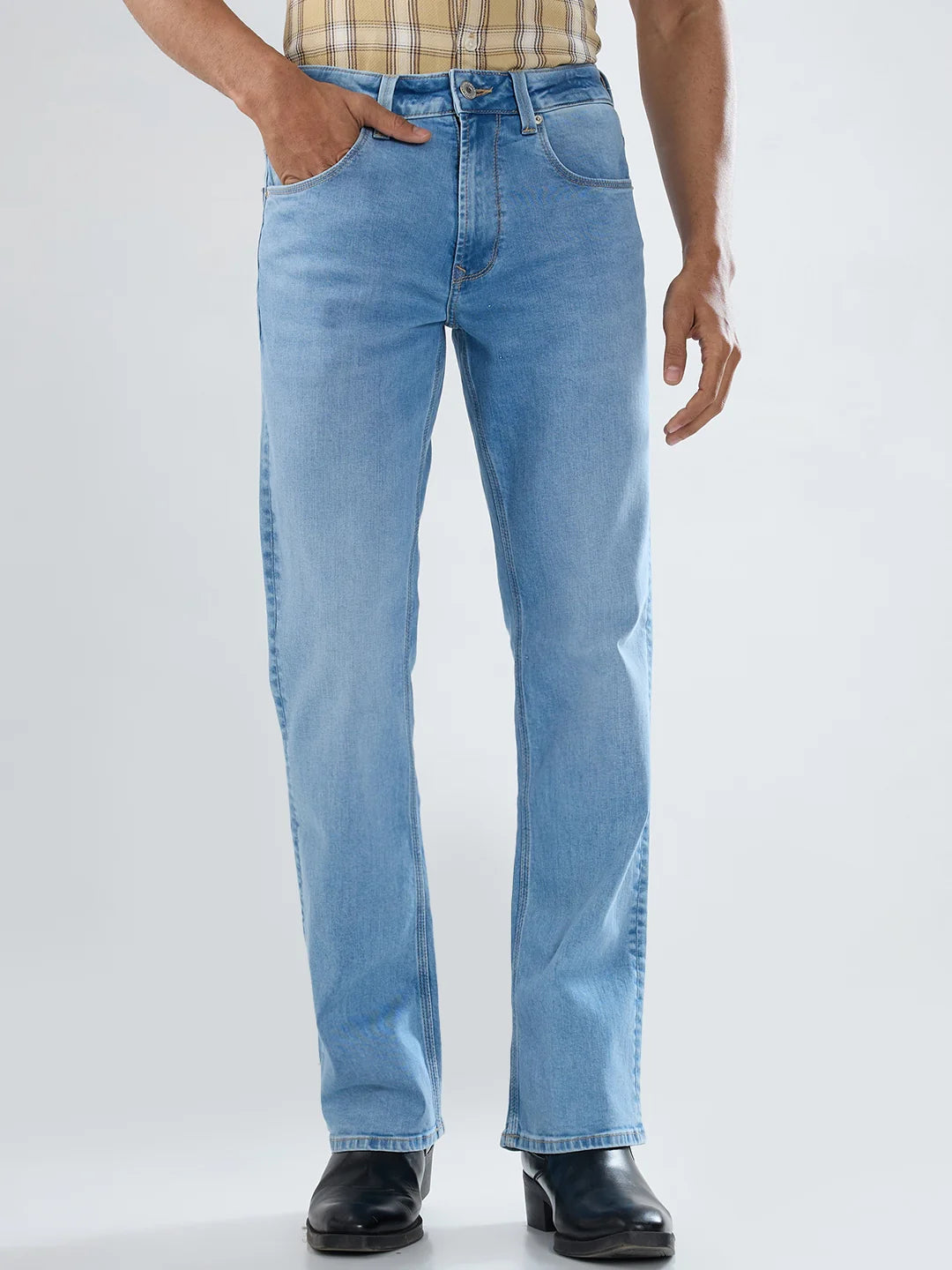 Men Jeans Boot Cut Fit Light Blue Mid Rise