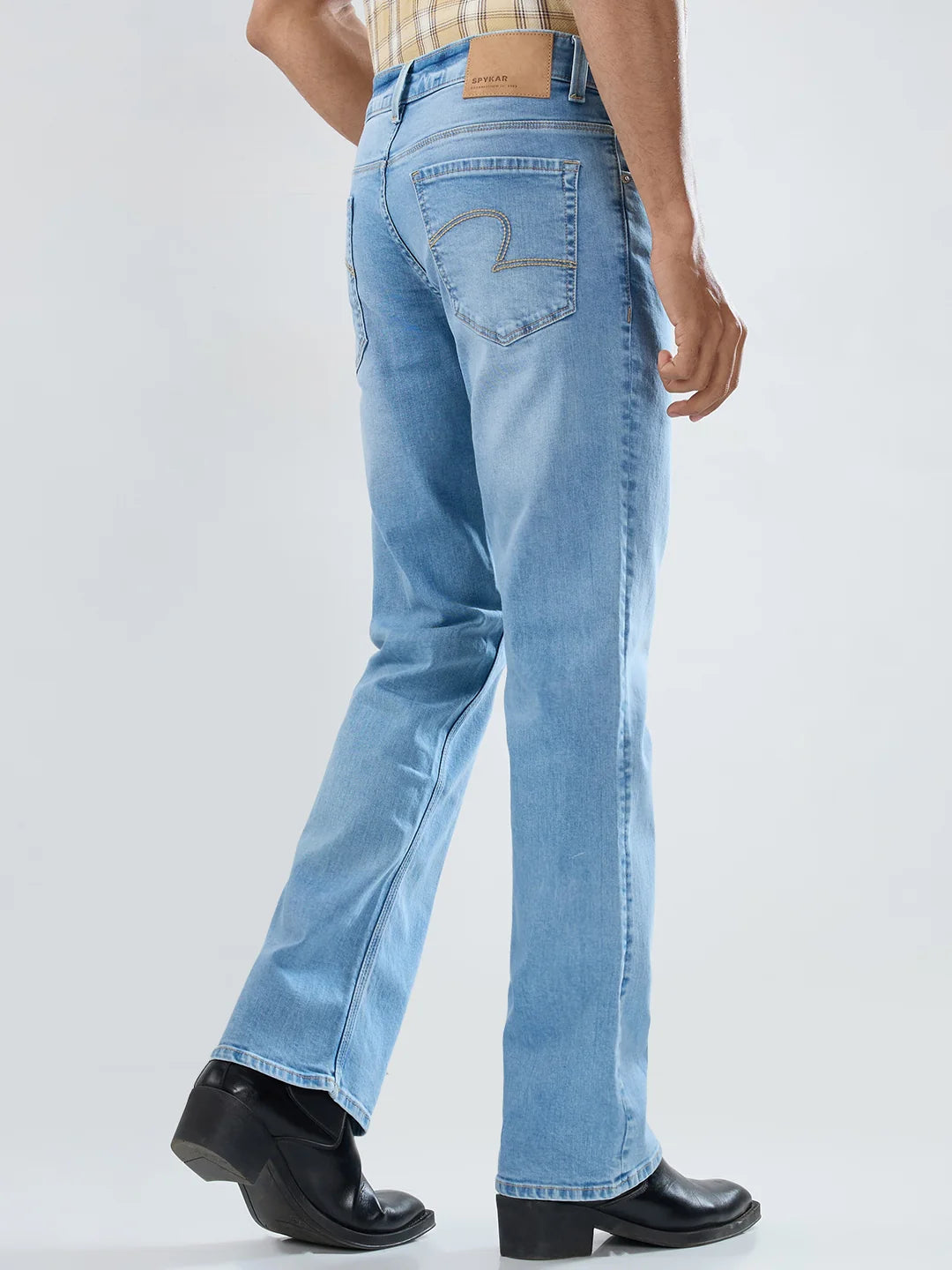 Men Jeans Boot Cut Fit Light Blue Mid Rise