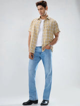 Men Jeans Boot Cut Fit Light Blue Mid Rise