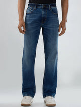 Men Jeans Boot Cut Fit Mid Blue Mid Rise