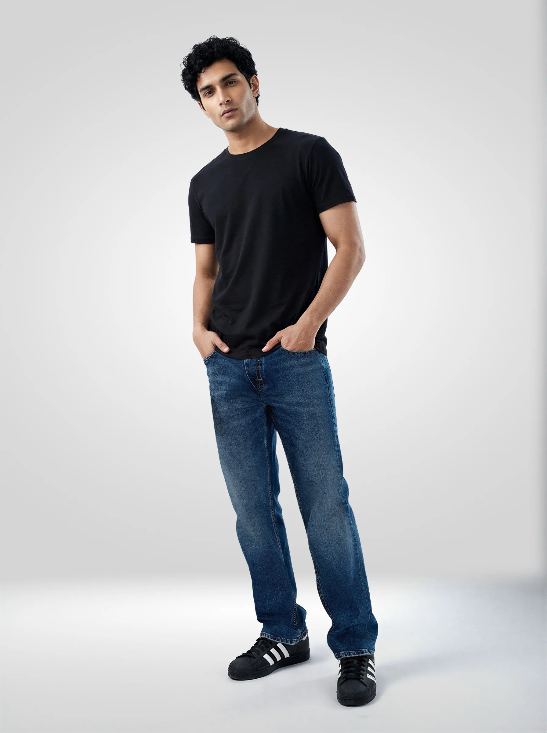 Men Jeans Boot Cut Fit Mid Blue Mid Rise