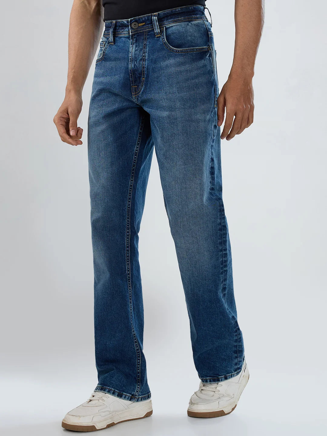 Men Jeans Boot Cut Fit Mid Blue Mid Rise