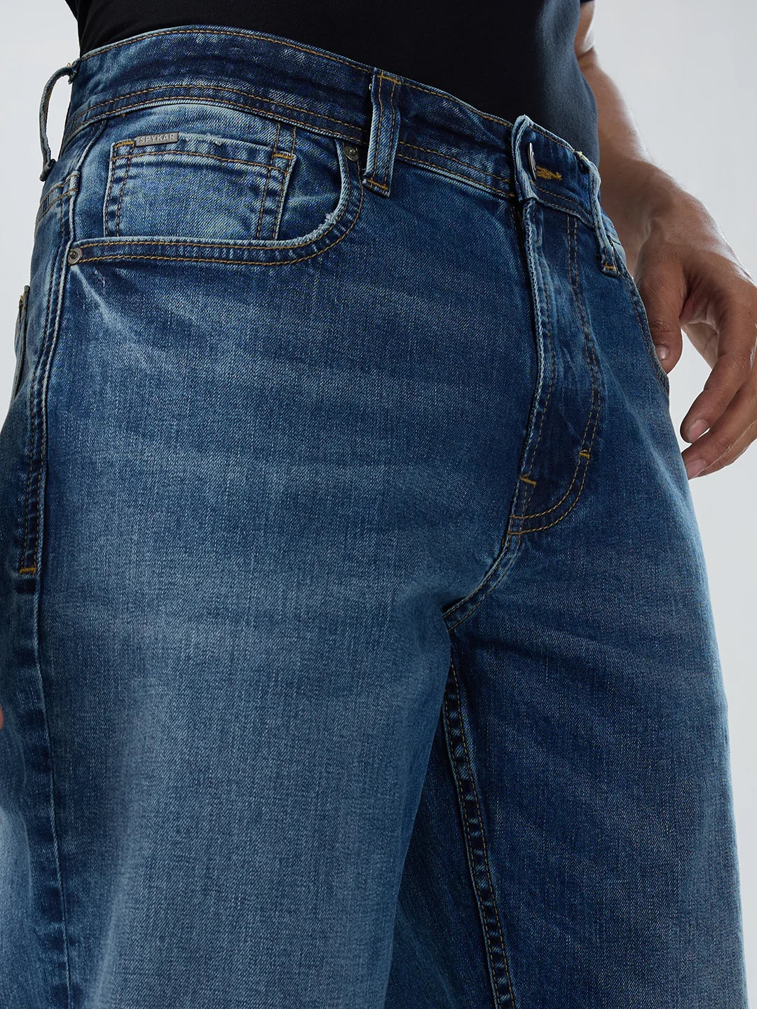 Men Jeans Boot Cut Fit Mid Blue Mid Rise