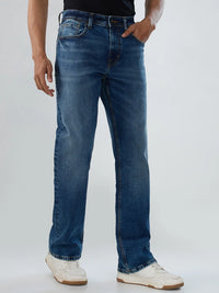 Men Jeans Boot Cut Fit Mid Blue Mid Rise