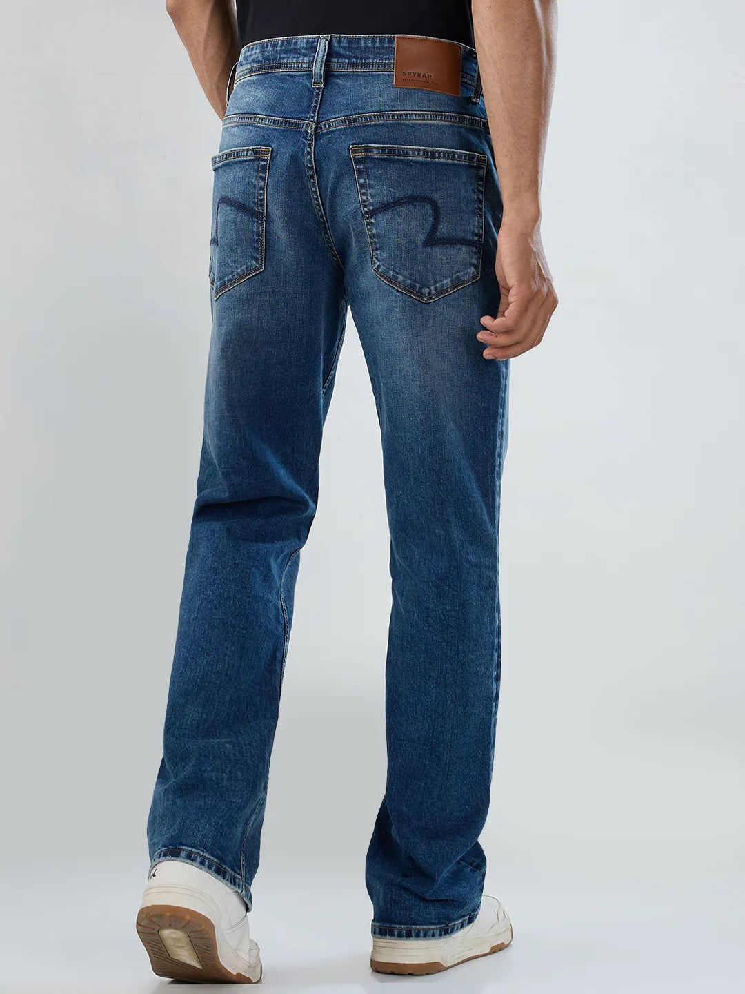 Men Jeans Boot Cut Fit Mid Blue Mid Rise