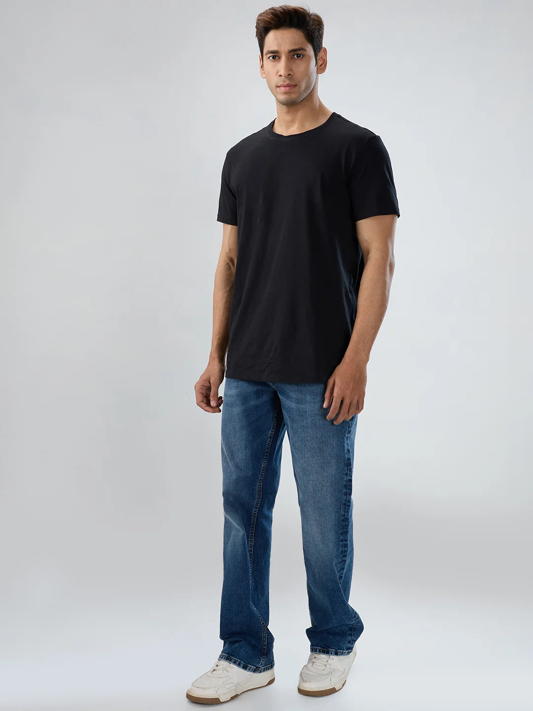 Men Jeans Boot Cut Fit Mid Blue Mid Rise