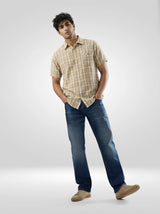 Men Jeans Boot Cut Fit Vintage Blue Mid Rise