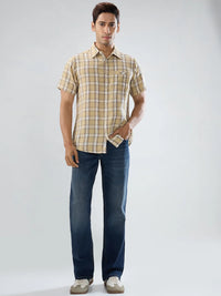 Men Jeans Boot Cut Fit Vintage Blue Mid Rise