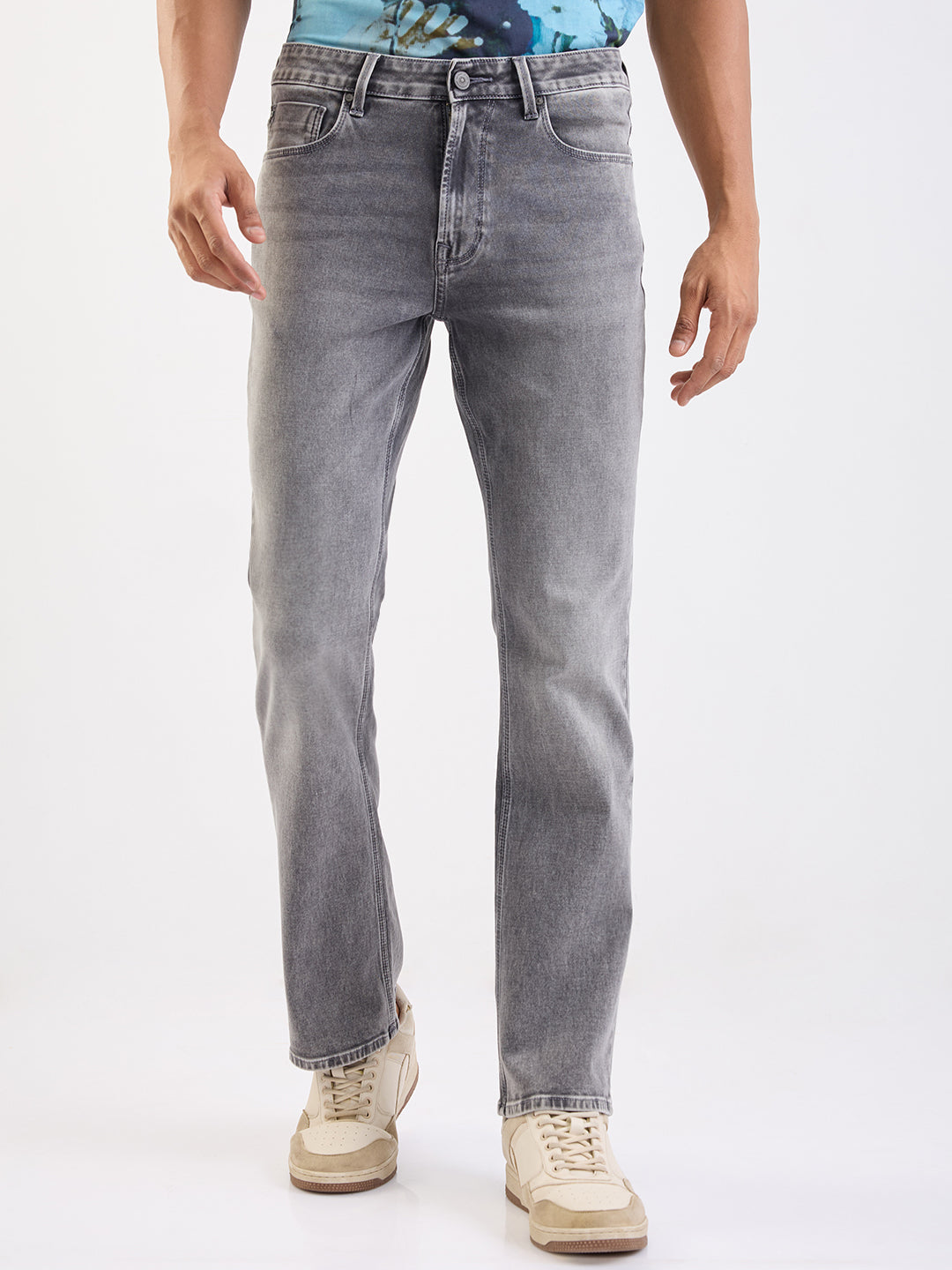 Spykar Grey Mid Rise Regular Fit Casual Jeans For Men