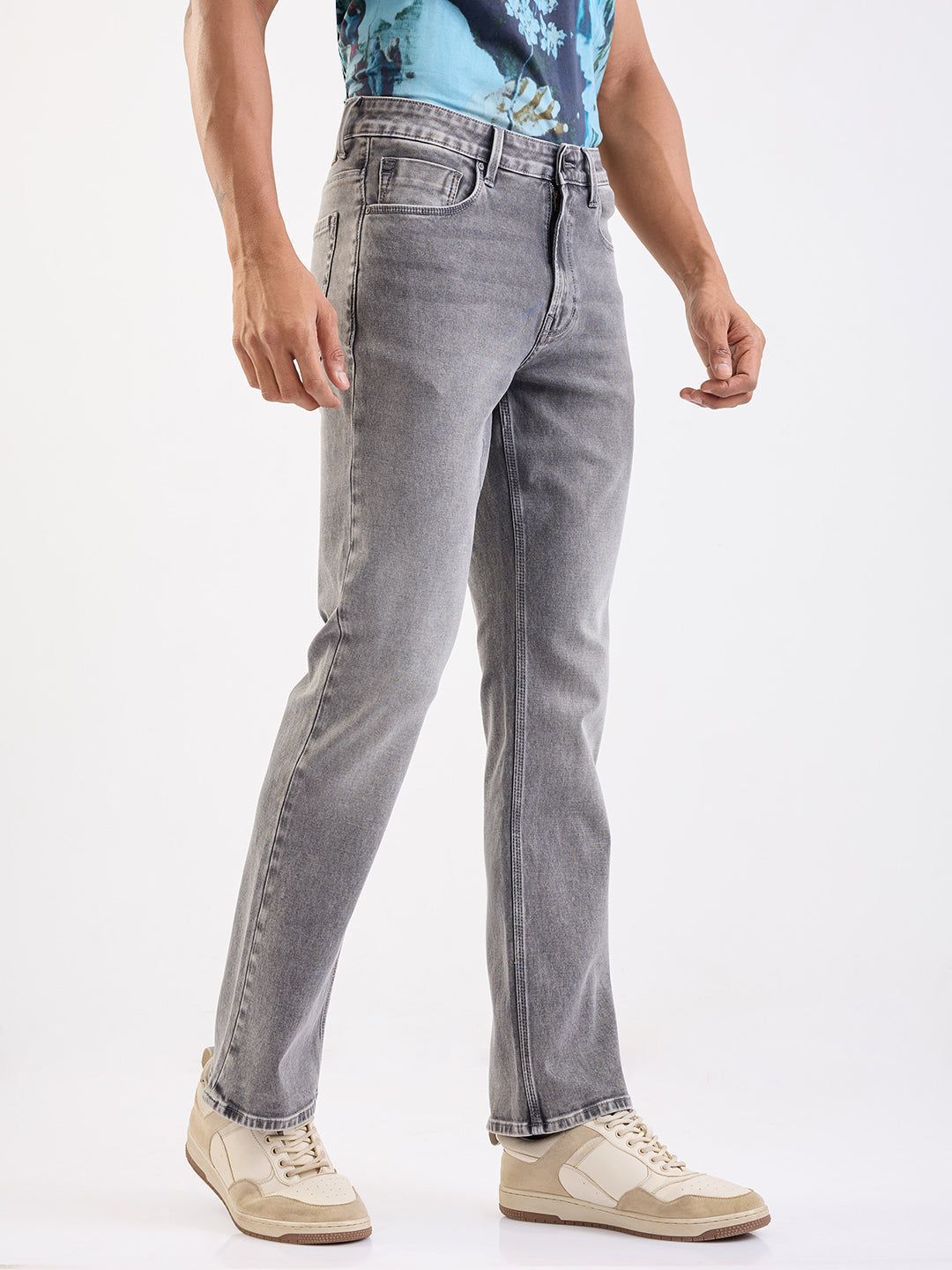 Spykar Grey Mid Rise Regular Fit Casual Jeans For Men