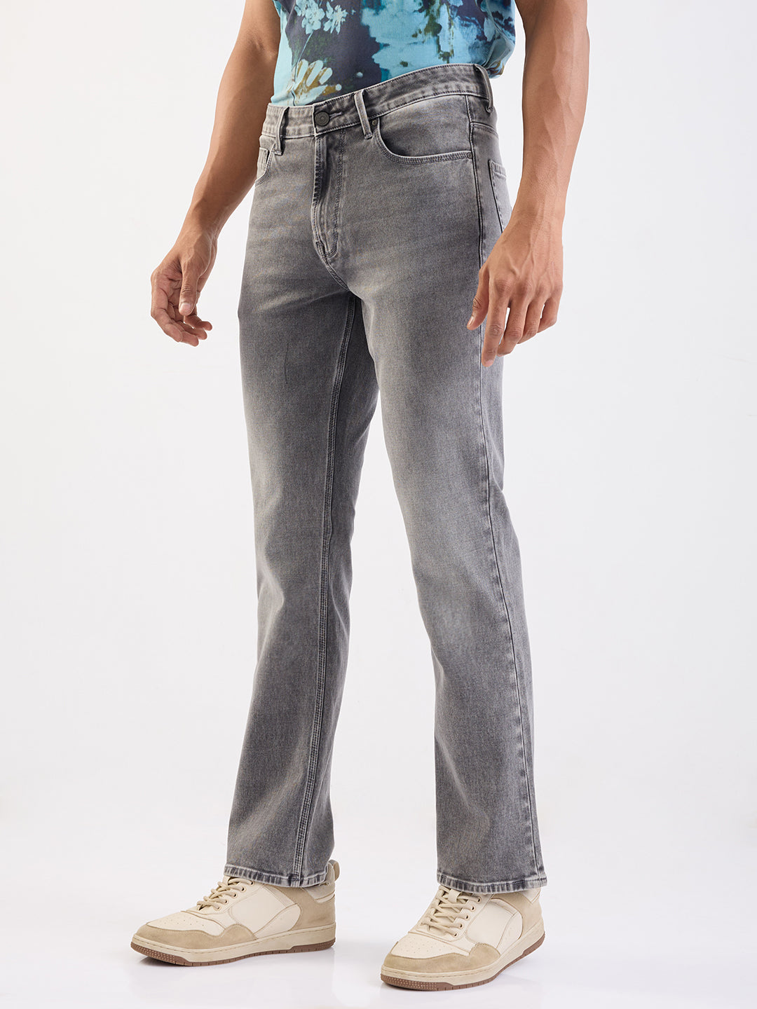 Spykar Grey Mid Rise Regular Fit Casual Jeans For Men