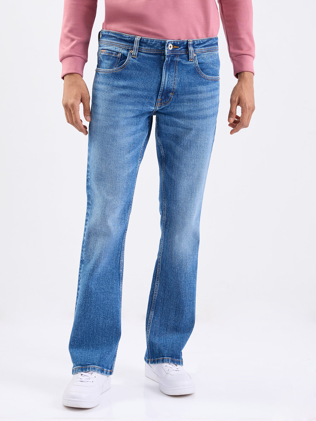 Spykar Mid Blue Mid Rise Regular Fit Casual Jeans For Men