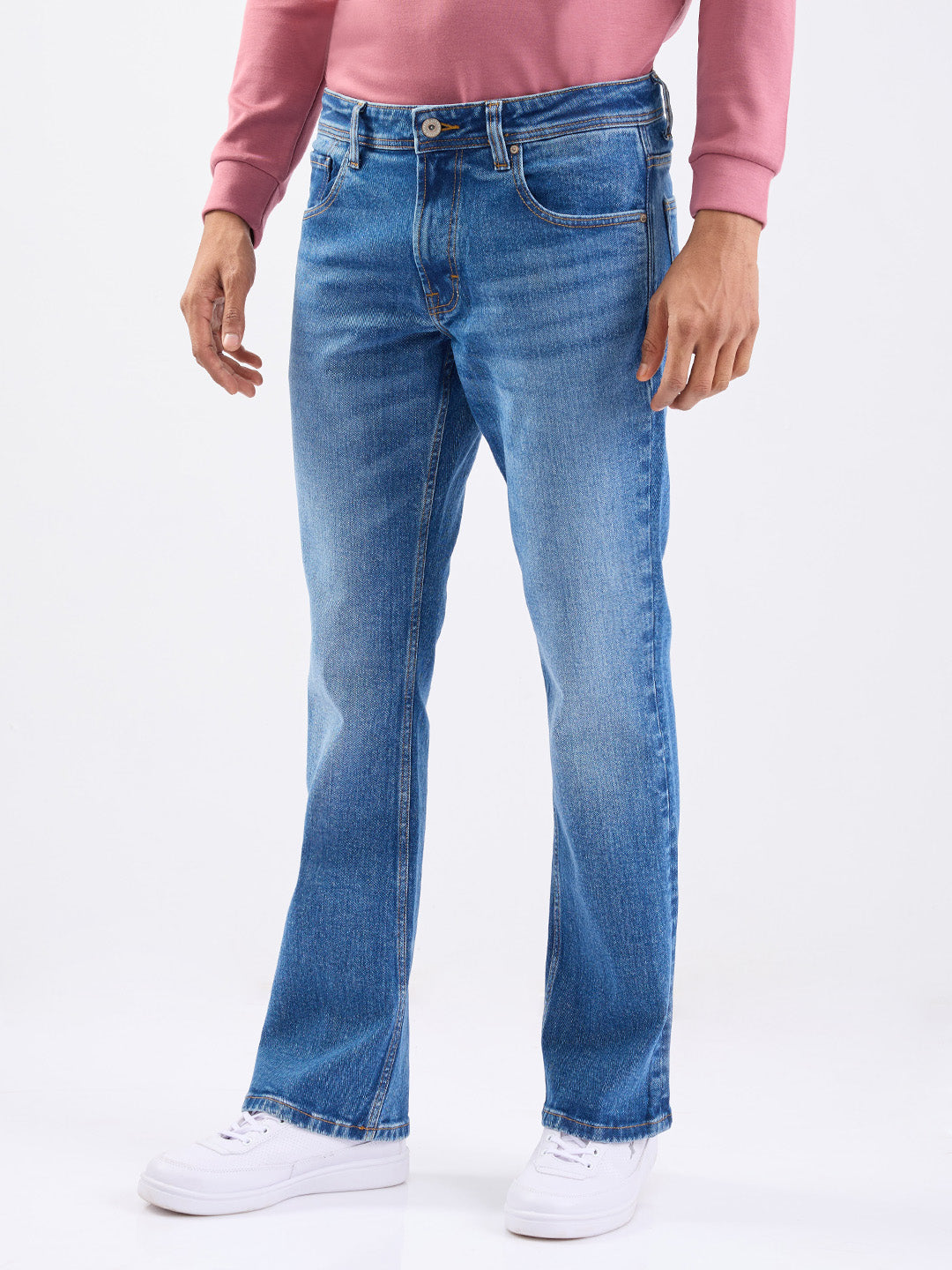 Spykar Mid Blue Mid Rise Regular Fit Casual Jeans For Men