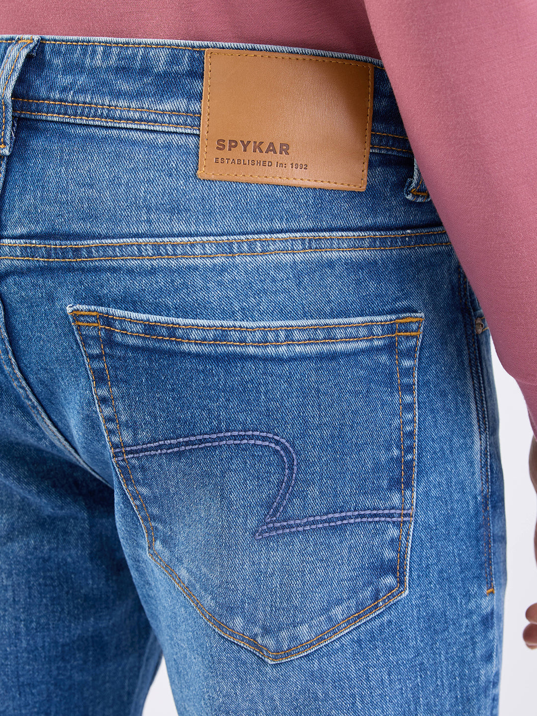 Spykar Mid Blue Mid Rise Regular Fit Casual Jeans For Men
