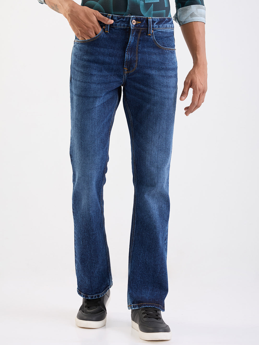 Spykar Dark Blue Mid Rise Regular Fit Casual Jeans For Men