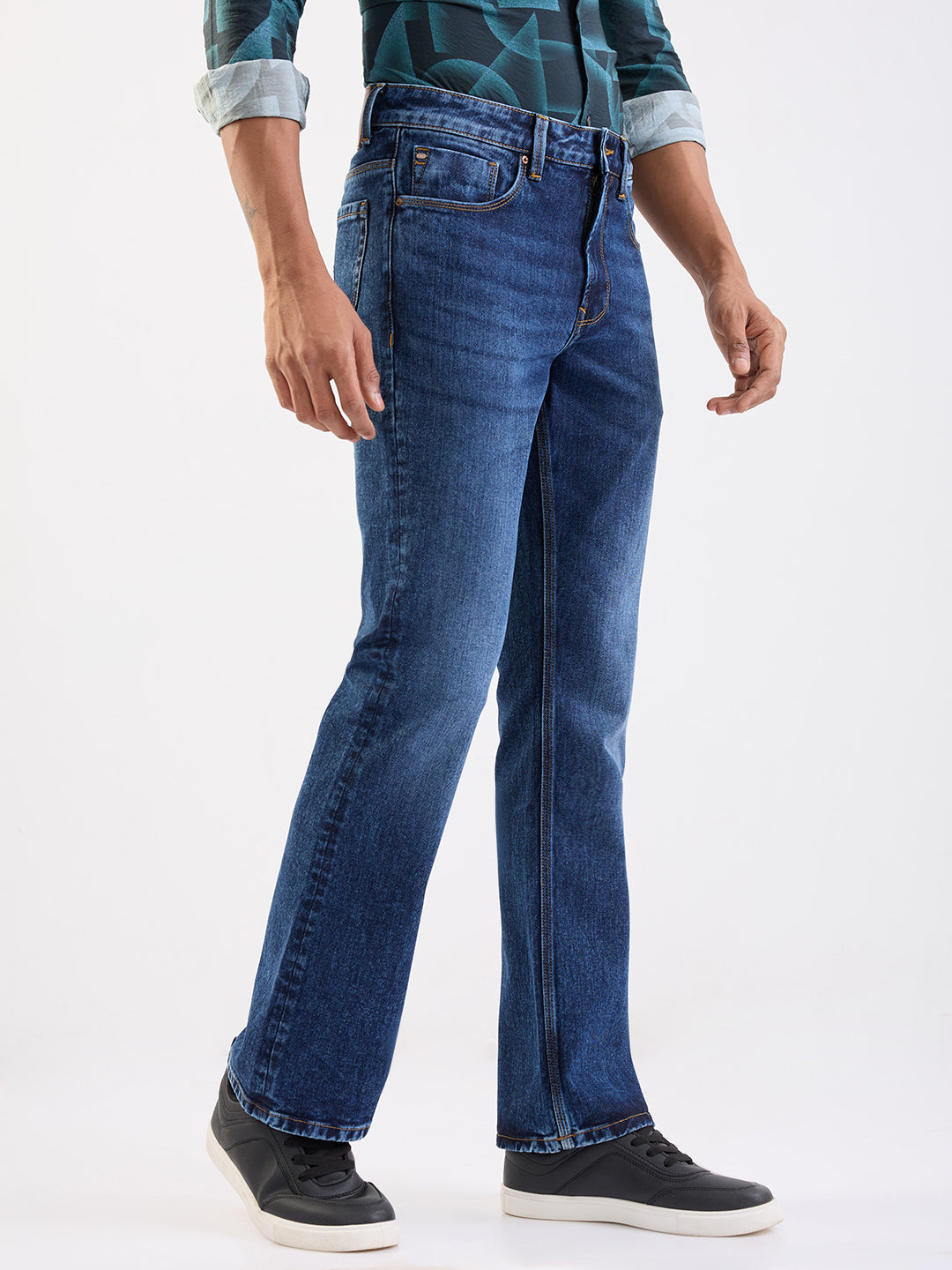 Men Jeans Regular Fit Dark Blue Mid Rise