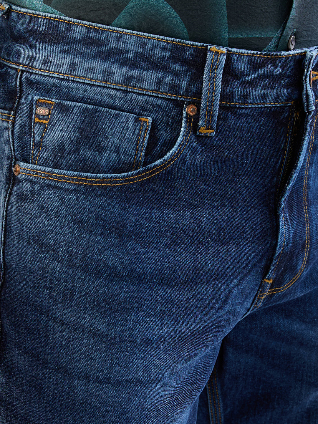 Spykar Dark Blue Mid Rise Regular Fit Casual Jeans For Men
