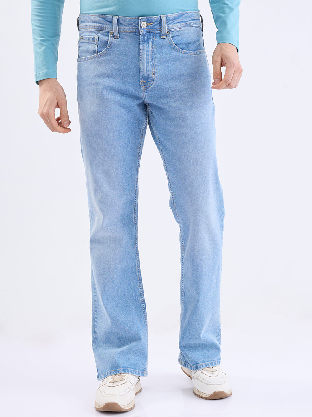 Spykar Light Blue Mid Rise Regular Fit Casual Jeans For Men