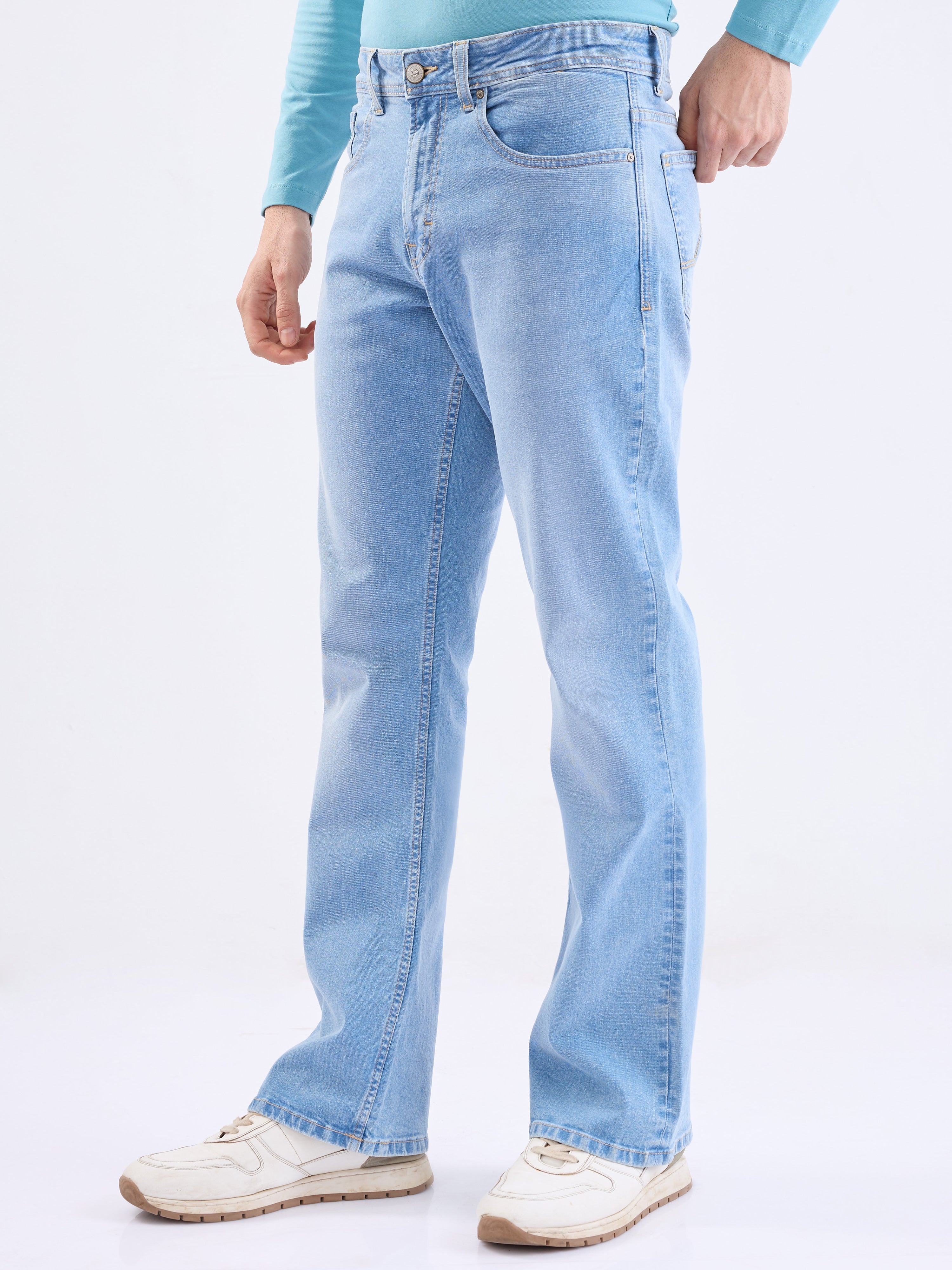 Spykar Light Blue Mid Rise Regular Fit Casual Jeans For Men