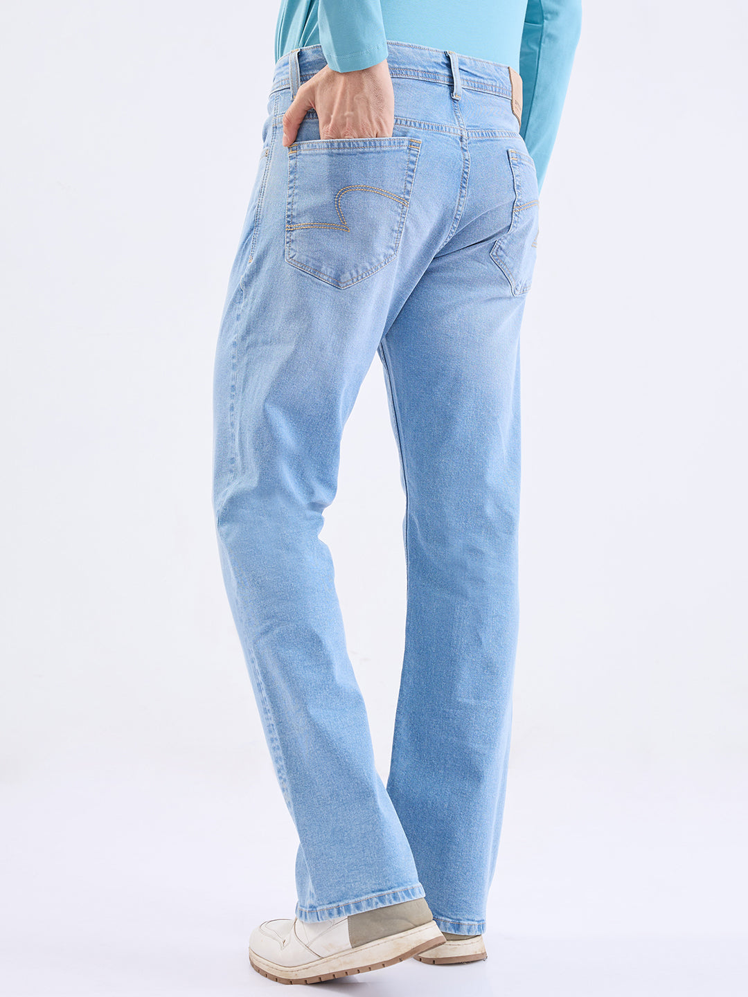 Spykar Light Blue Mid Rise Regular Fit Casual Jeans For Men
