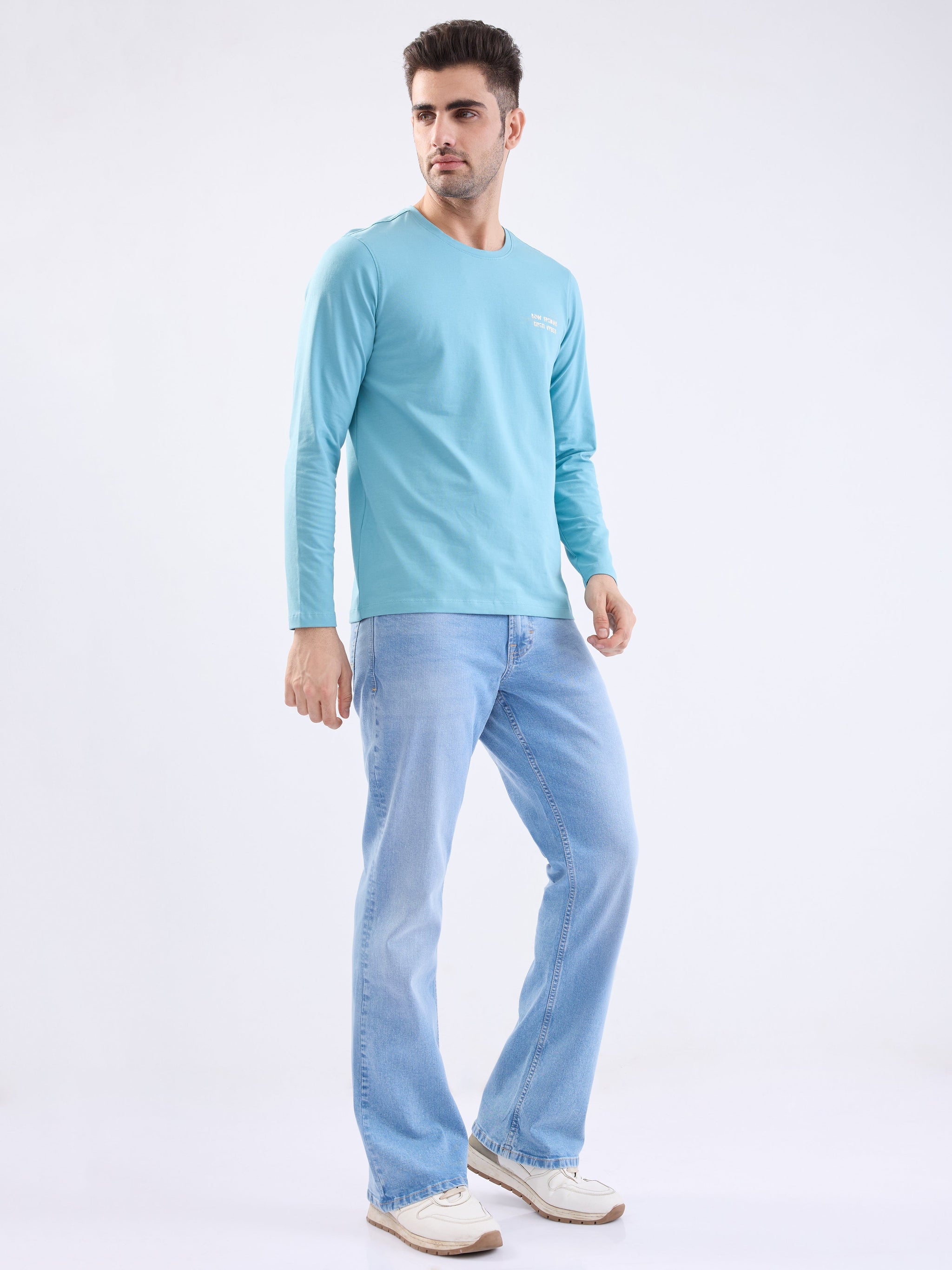 Men Jeans Regular Fit Light Blue Mid Rise