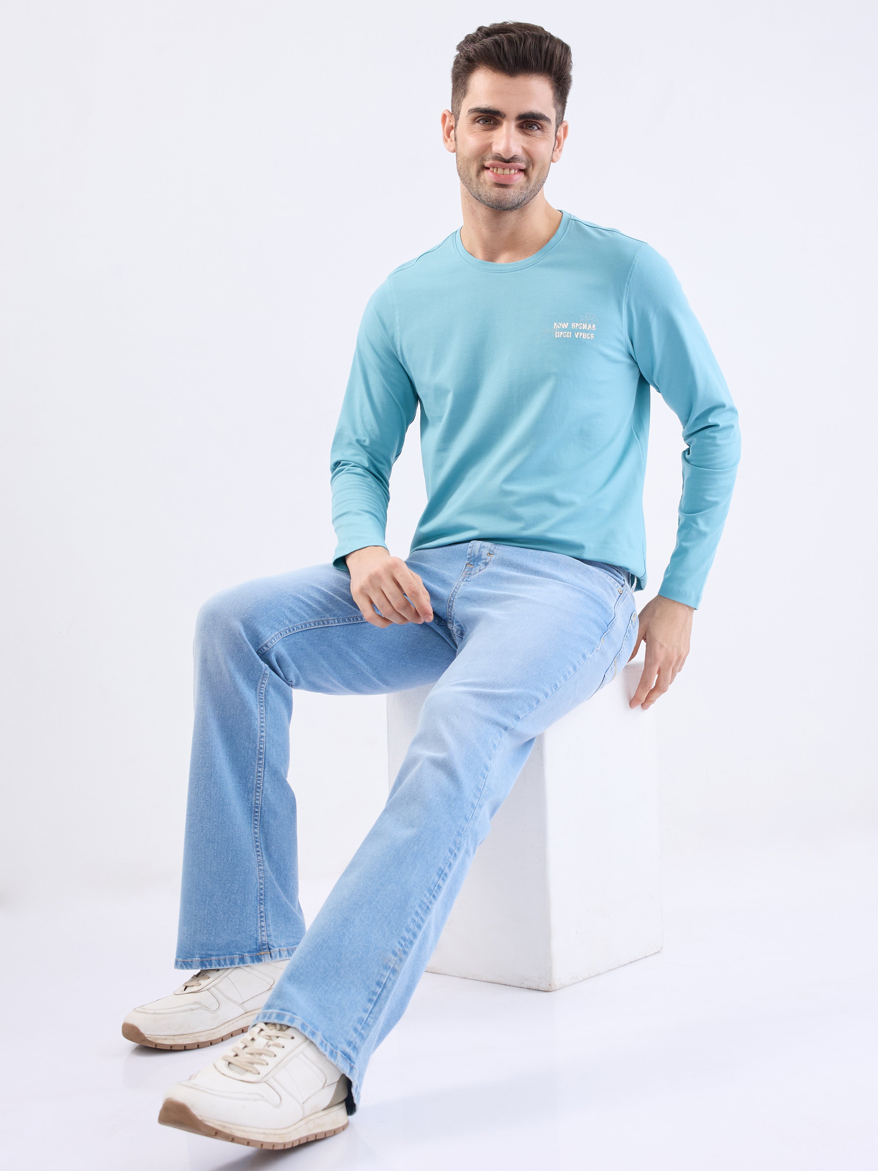 Spykar Light Blue Mid Rise Regular Fit Casual Jeans For Men