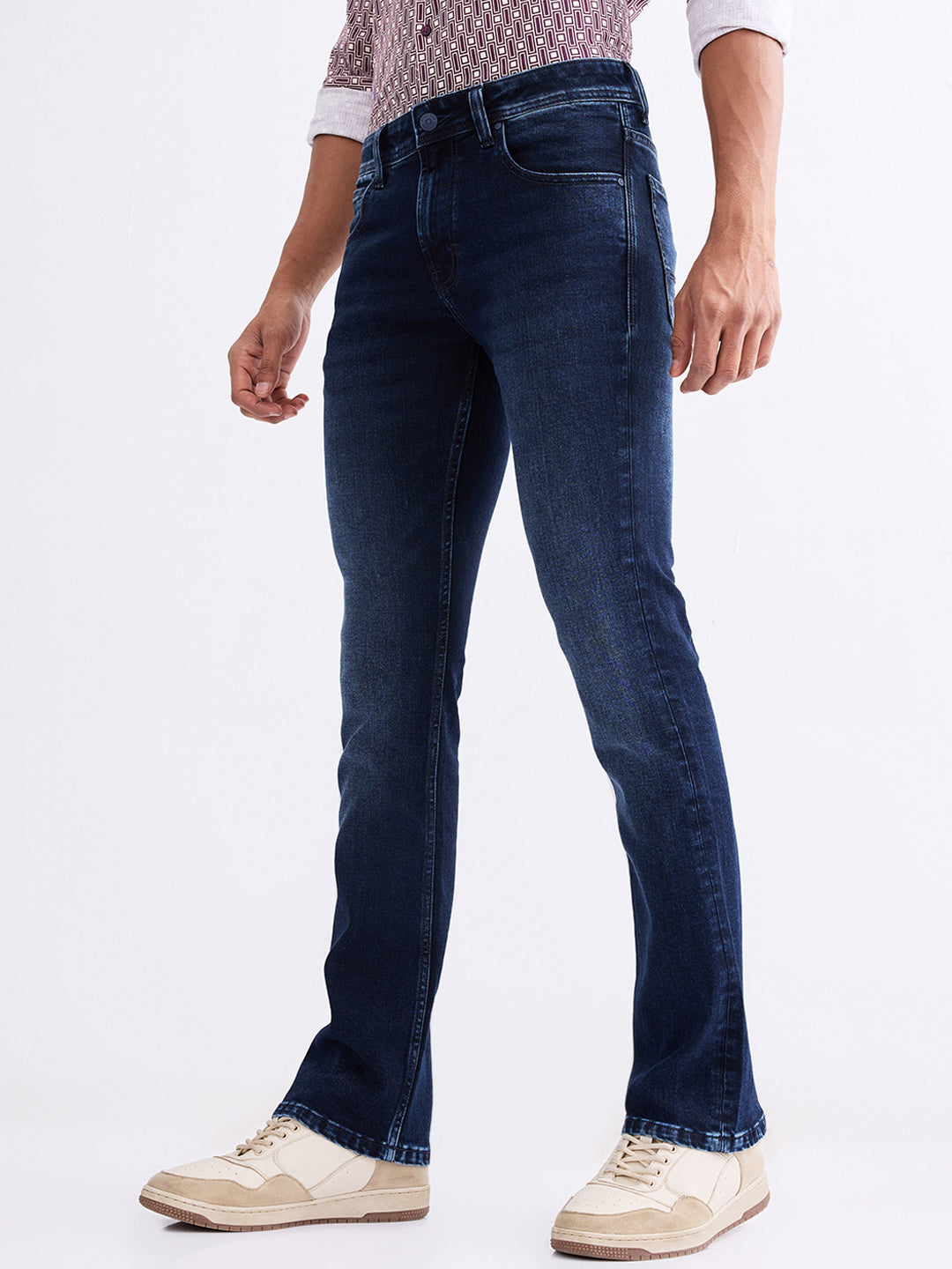 Men Jeans Regular Fit Dark Blue Mid Rise