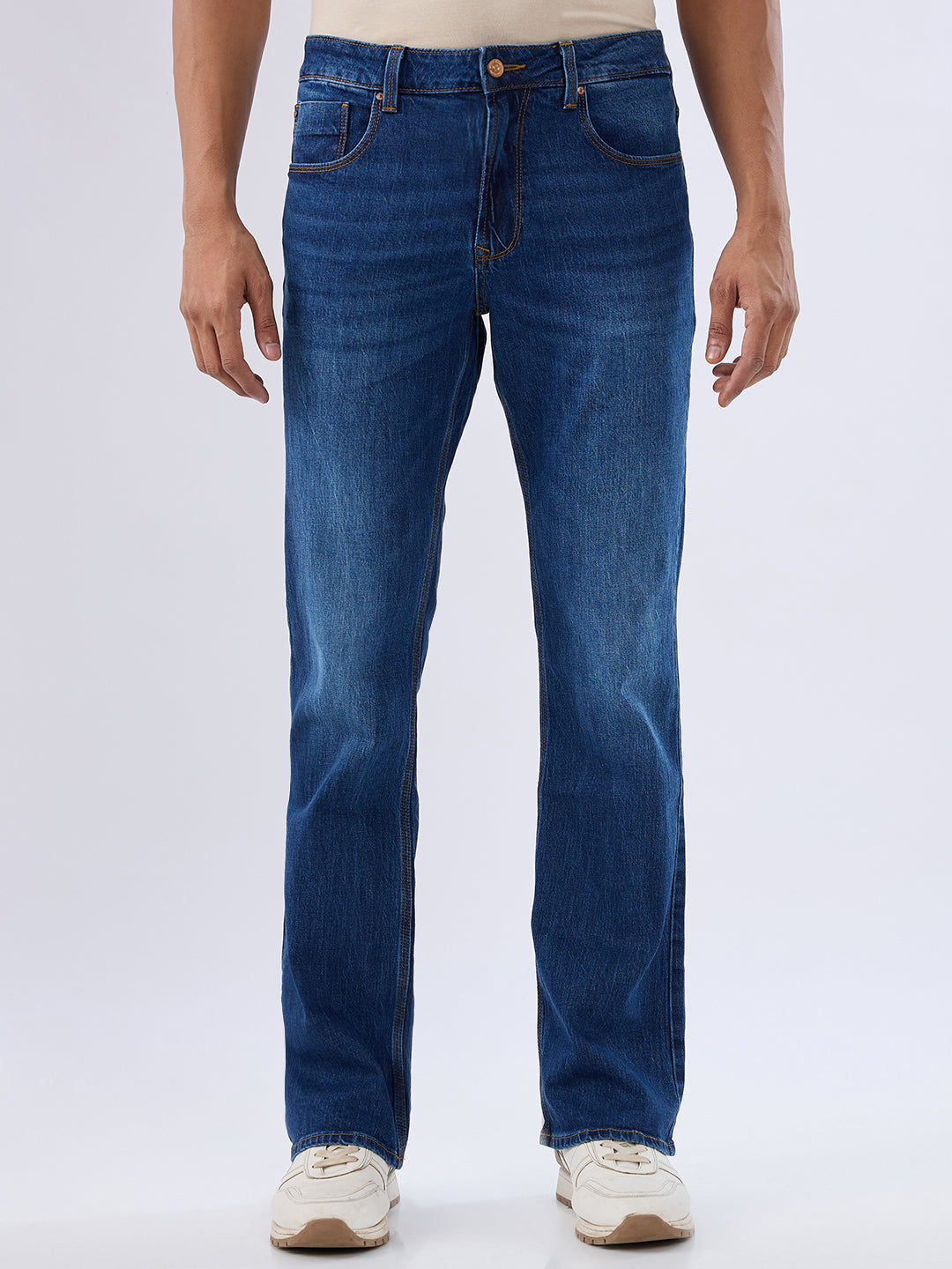 Spykar Mid Blue Regular Fit Mid Rise Jeans For Men