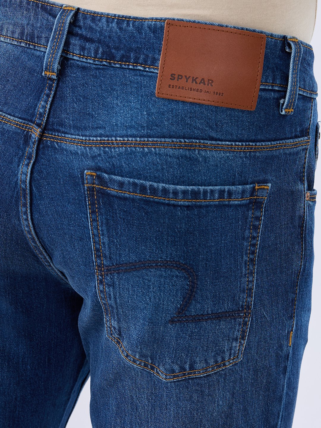 Spykar Mid Blue Regular Fit Mid Rise Jeans For Men