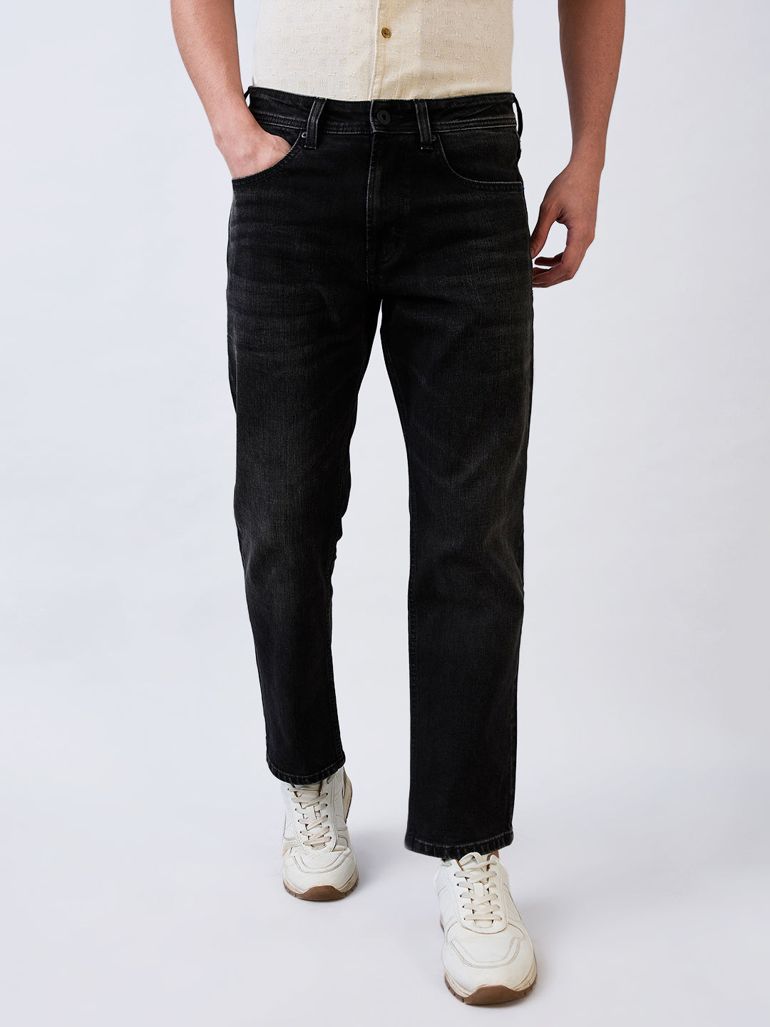 Men Jeans Relaxed Fit Black Mid Rise