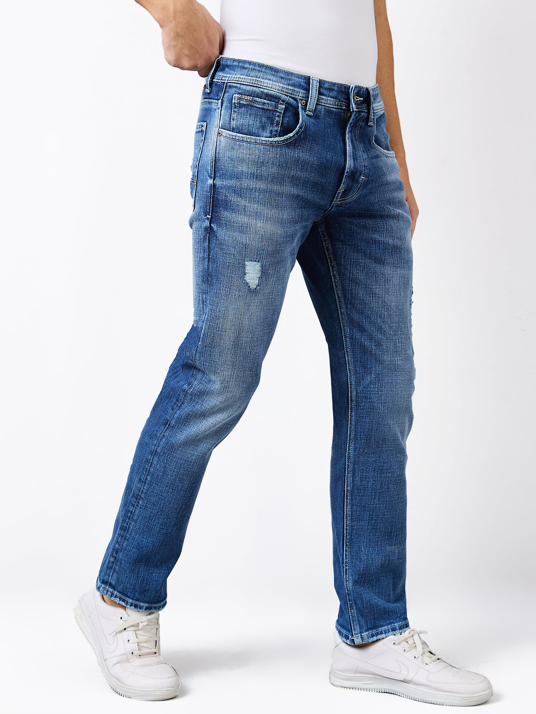 Men Jeans Relaxed Fit Blue Mid Rise