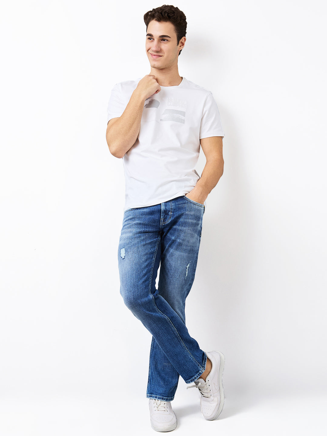 Men Jeans Relaxed Fit Blue Mid Rise