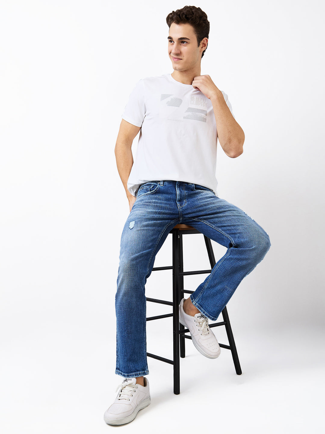 Men Jeans Relaxed Fit Blue Mid Rise