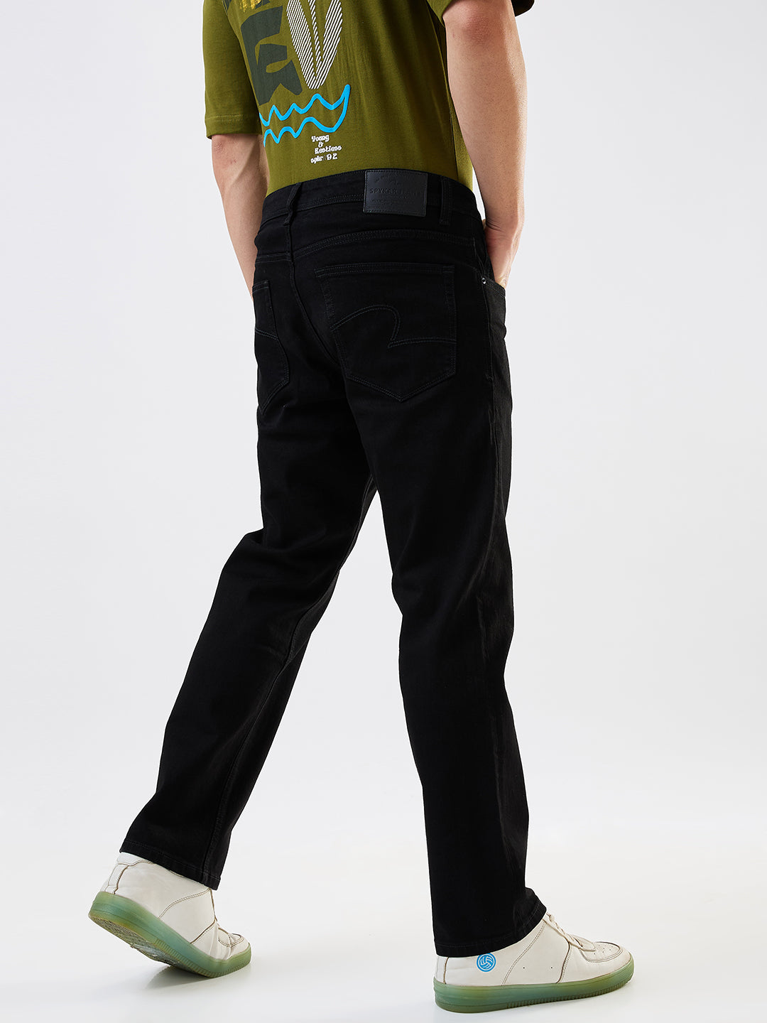 Men Jeans Relaxed Fit Black Mid Rise