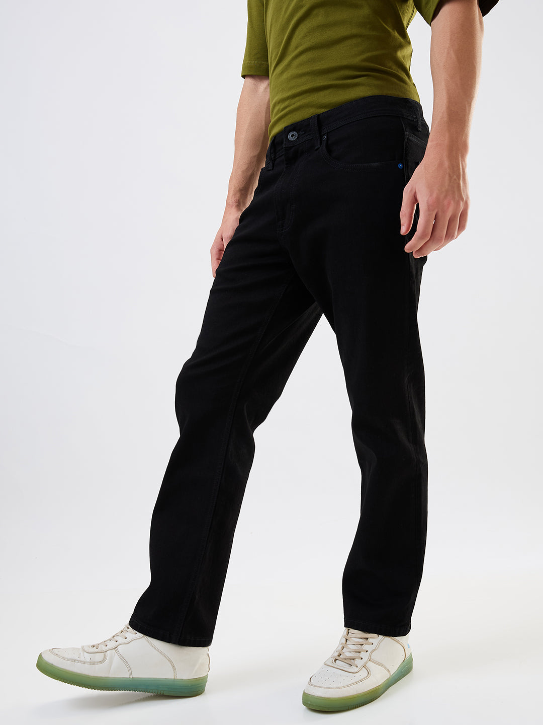 Men Jeans Relaxed Fit Black Mid Rise