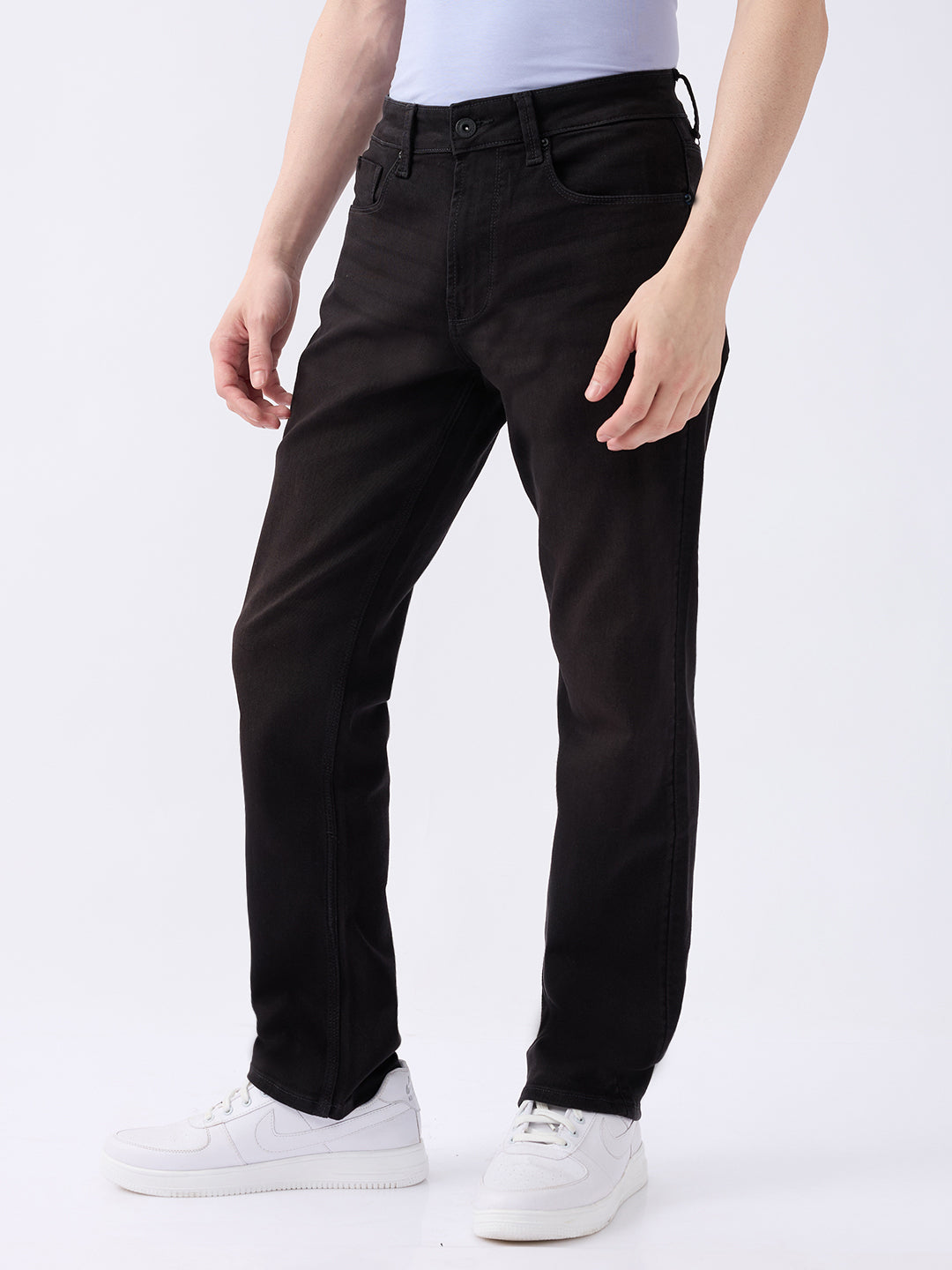 Spykar Carbon Black Mid Rise Comfort Fit Casual Jeans For Men