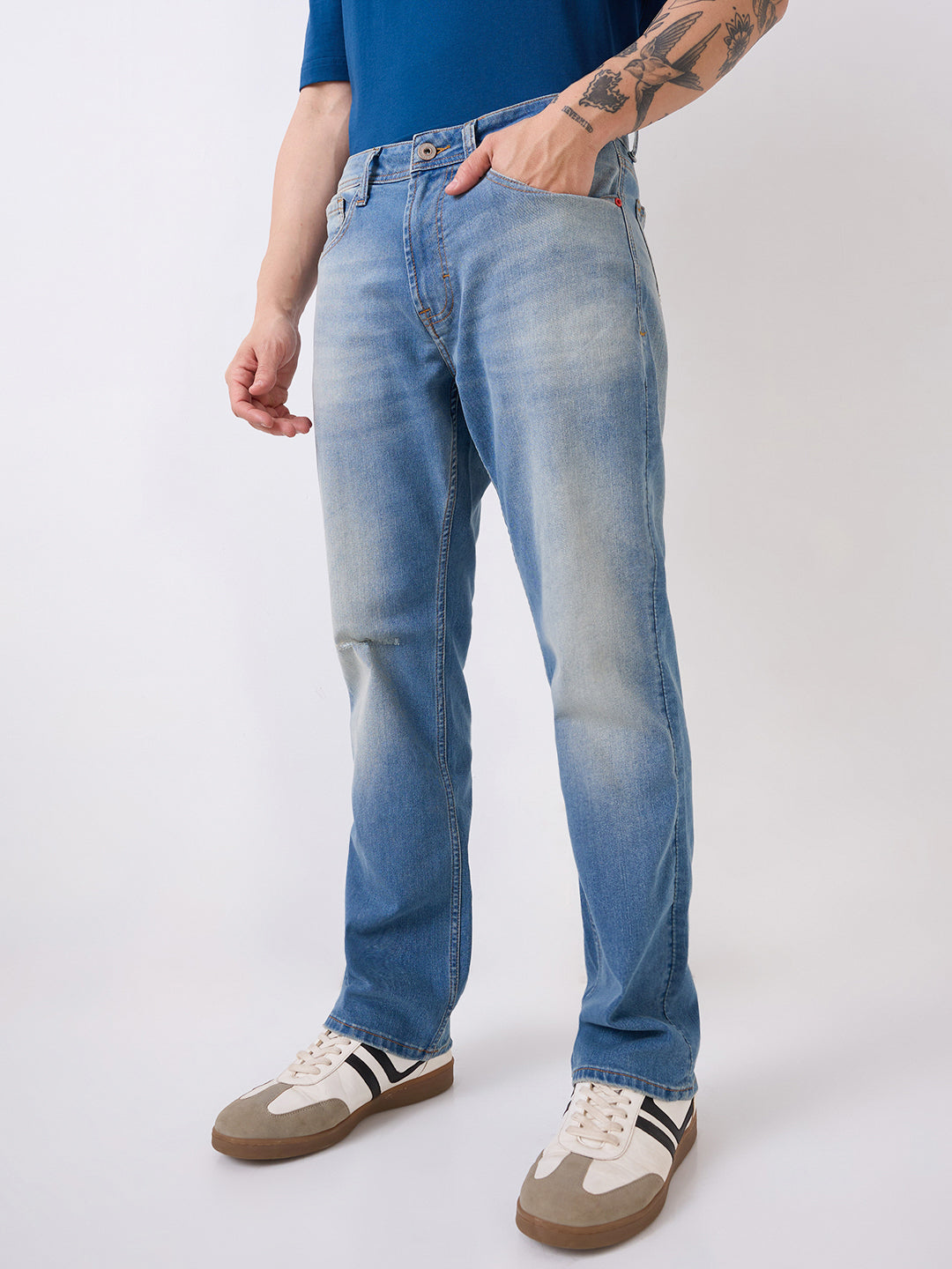 Spykar Blue Comfort Fit Mid Rise Jeans For Men