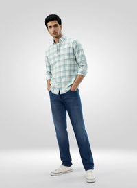 Men Jeans Comfort Fit Mid Blue Mid Rise
