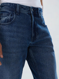 Men Jeans Comfort Fit Mid Blue Mid Rise