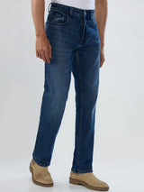 Men Jeans Comfort Fit Mid Blue Mid Rise