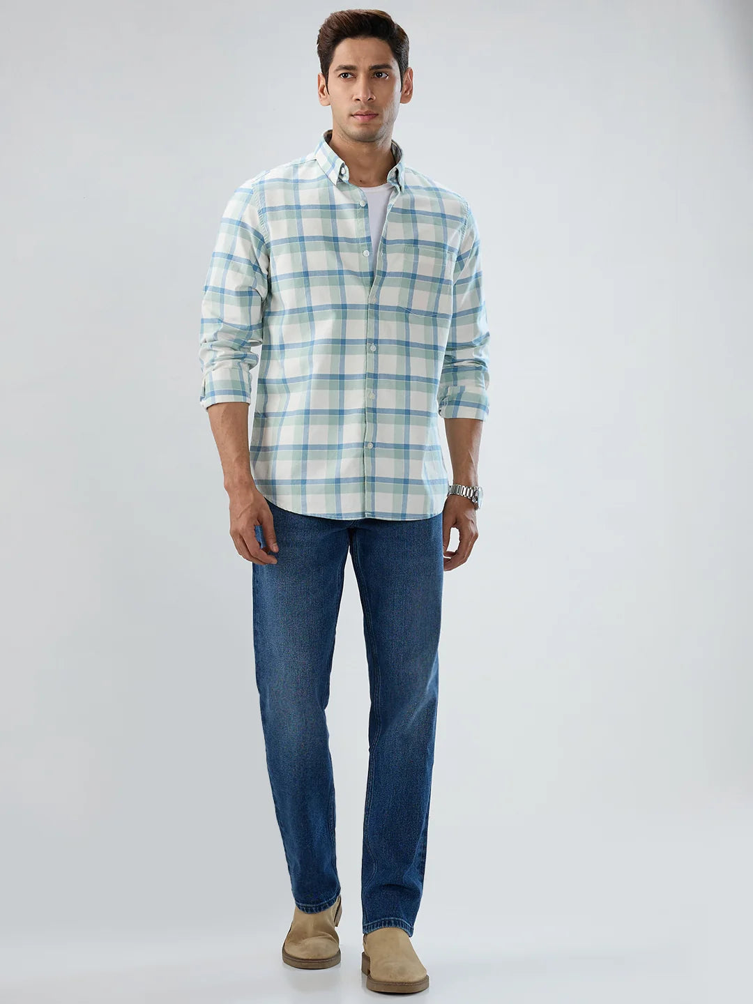 Men Jeans Comfort Fit Mid Blue Mid Rise