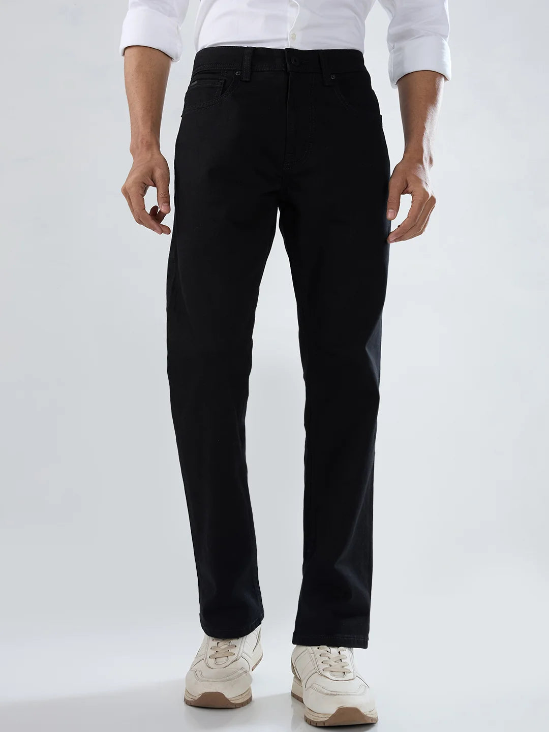 Men Jeans Comfort Fit Black Mid Rise