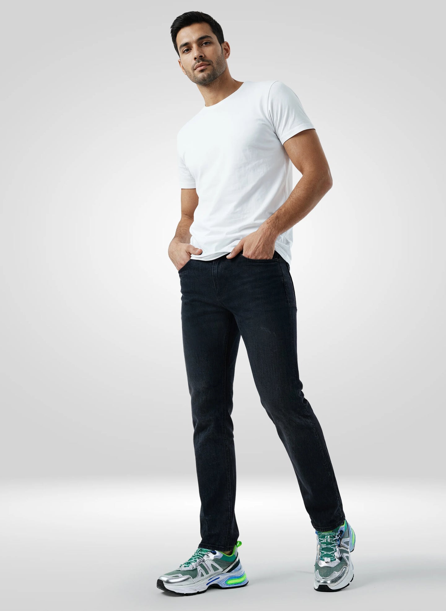 Men Jeans Comfort Fit Black Mid Rise