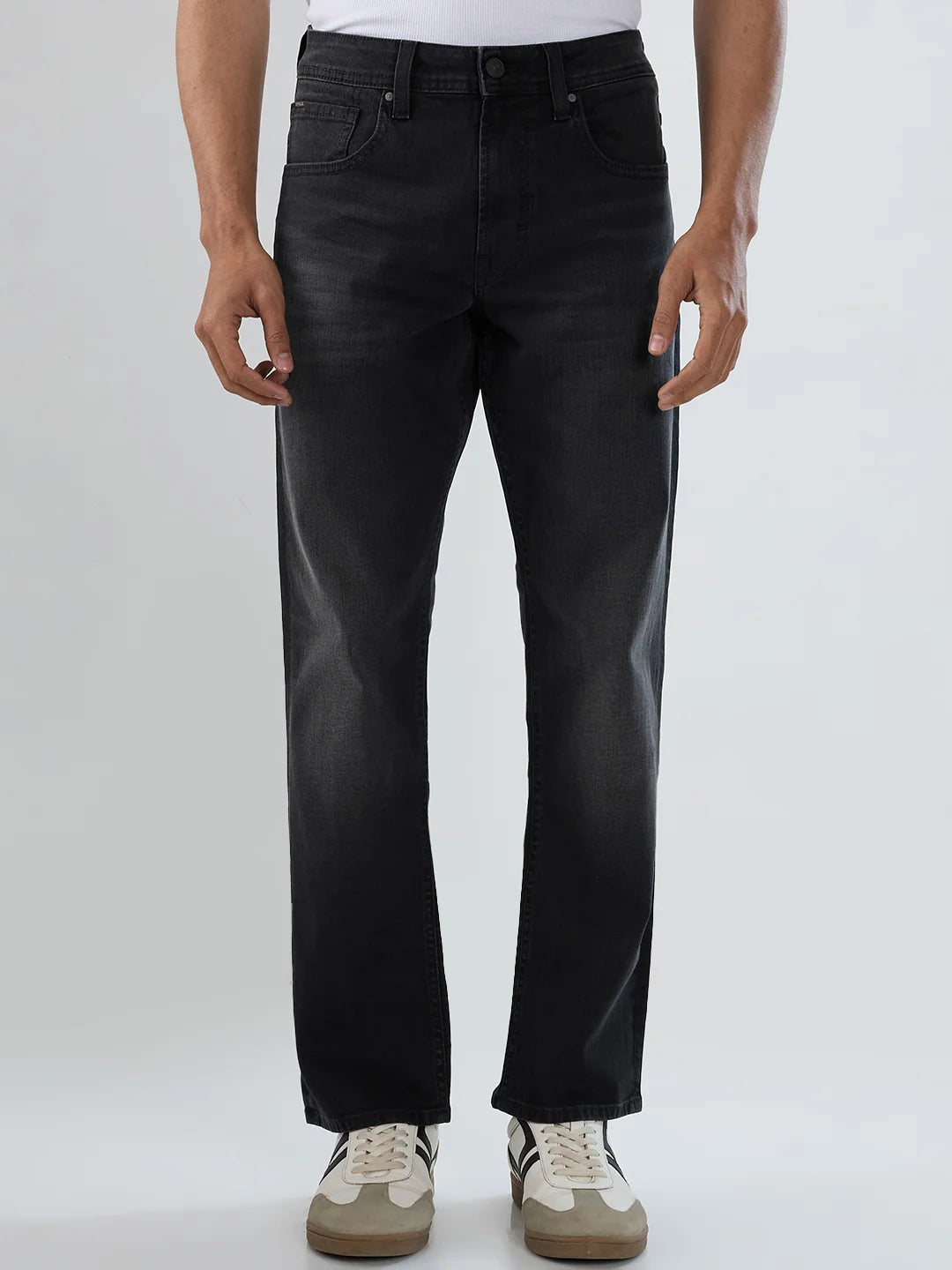 Men Jeans Comfort Fit Black Mid Rise