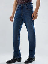 Men Jeans Comfort Fit Dark Blue Mid Rise