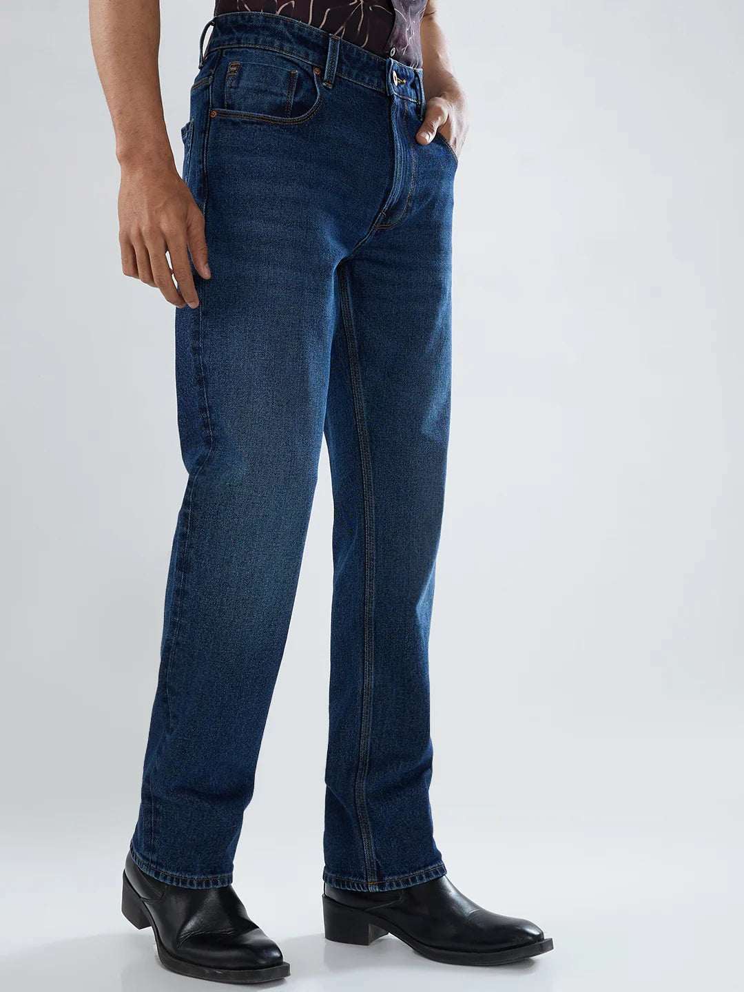 Men Jeans Comfort Fit Dark Blue Mid Rise